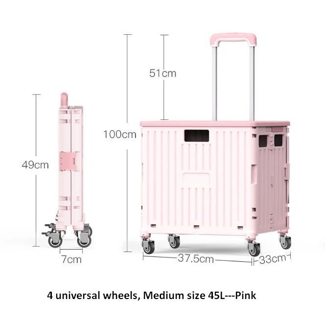 folding trolley PINK 4 wheels 45L